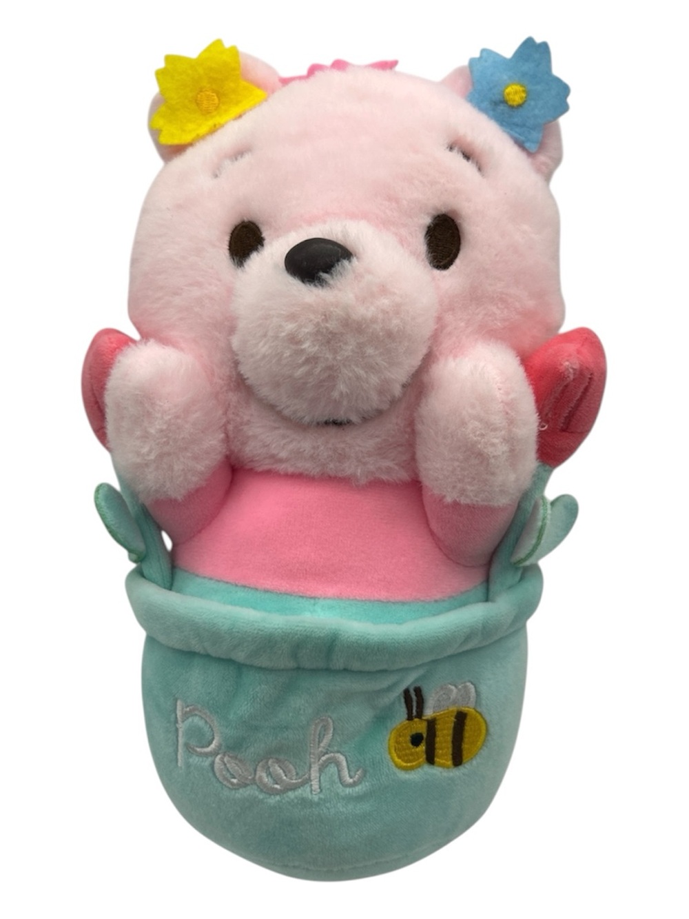 Disney Winnie The Pooh Pink Plush Flower Pot Bee Stuffed Animal 10” Pastel mint